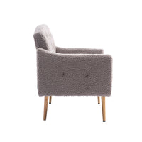 Modern Accent Chair with Arms, Tufted Decorative Fabric Upholstered Armchair with Gold Metal Legs, Stylish Reading Chair (Grey Teddy)