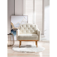 Modern Accent Chair with Arms - Tufted Decorative Fabric Upholstered Armchair, Stylish Gold Metal Legs for Living Room White Teddy