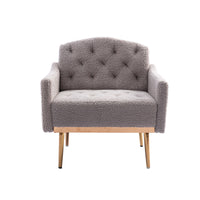 Modern Accent Chair with Arms, Tufted Decorative Fabric Upholstered Armchair with Gold Metal Legs, Stylish Reading Chair (Grey Teddy)