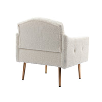 Modern Accent Chair with Arms - Tufted Decorative Fabric Upholstered Armchair, Stylish Gold Metal Legs for Living Room White Teddy