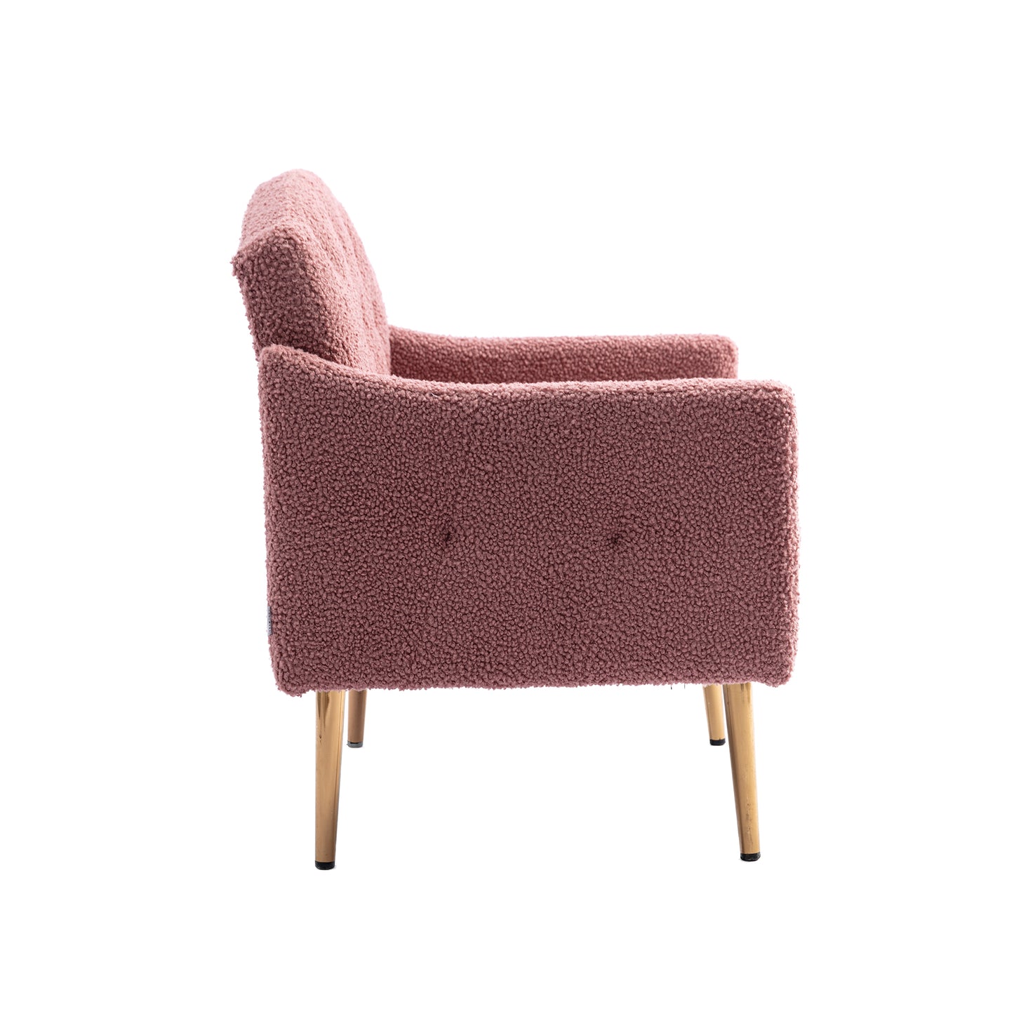 Modern Accent Chair with Arms, Tufted Fabric Armchair, Stylish Upholstered Reading Chair with Gold Metal Legs (Brush Pink Teddy)