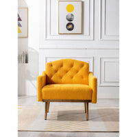 Modern Accent Chair With Arms, Upholstered Tufted Armchair With Gold Metal Legs, Comfortable Reading Chair For Living Room, Bedroom, Office