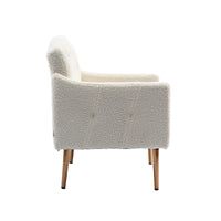 Modern Accent Chair with Arms - Tufted Decorative Fabric Upholstered Armchair, Stylish Gold Metal Legs for Living Room White Teddy