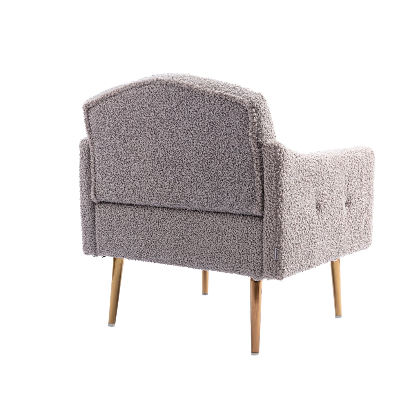 Modern Accent Chair with Arms, Tufted Decorative Fabric Upholstered Armchair with Gold Metal Legs, Stylish Reading Chair (Grey Teddy)