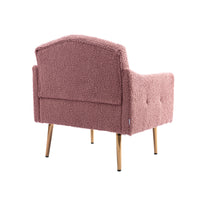 Modern Accent Chair with Arms, Tufted Fabric Armchair, Stylish Upholstered Reading Chair with Gold Metal Legs (Brush Pink Teddy)