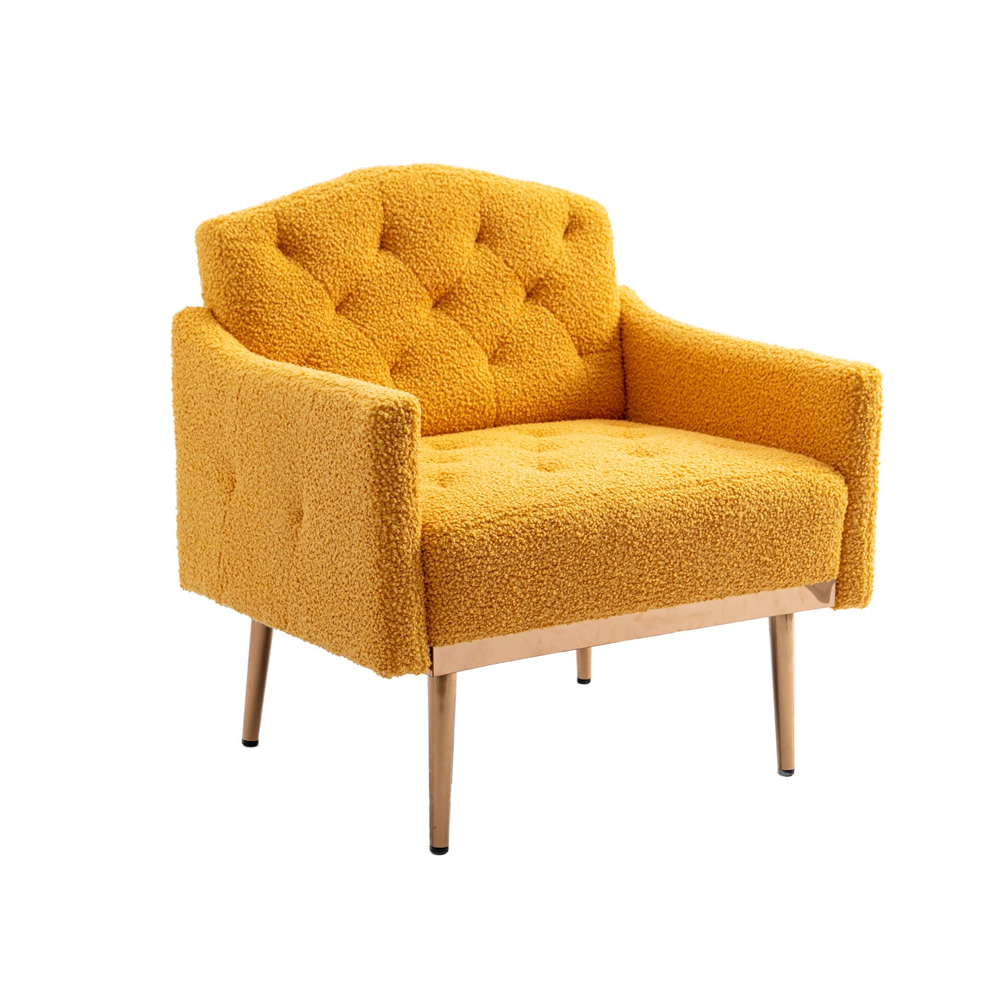 Modern Accent Chair With Arms, Upholstered Tufted Armchair With Gold Metal Legs, Comfortable Reading Chair For Living Room, Bedroom, Office