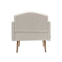 Modern Accent Chair with Arms - Tufted Decorative Fabric Upholstered Armchair, Stylish Gold Metal Legs for Living Room White Teddy