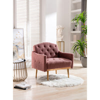 Modern Accent Chair with Arms, Tufted Fabric Armchair, Stylish Upholstered Reading Chair with Gold Metal Legs (Brush Pink Teddy)