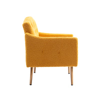 Modern Accent Chair With Arms, Upholstered Tufted Armchair With Gold Metal Legs, Comfortable Reading Chair For Living Room, Bedroom, Office