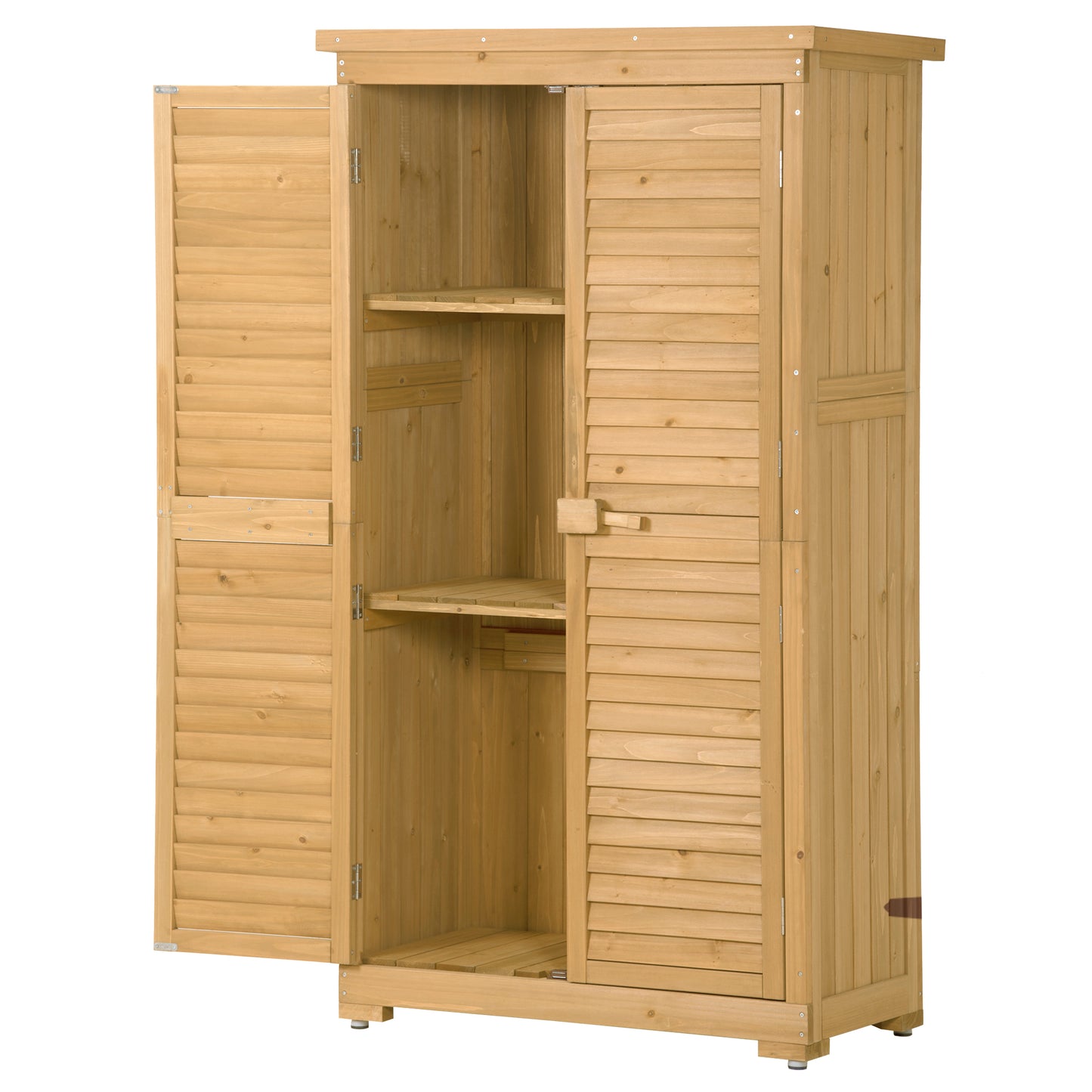 3-Tier Wooden Garden Shed - Outdoor Storage Cabinet, Patio Organizer with Natural Fir Wood, Shutter Design, Lockable Lockers