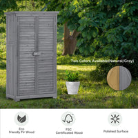 Outdoor Wooden Garden Shed, 3-Tier Patio Storage Cabinet, Fir Wood Organizer with Lockers, Gray Shutter Design