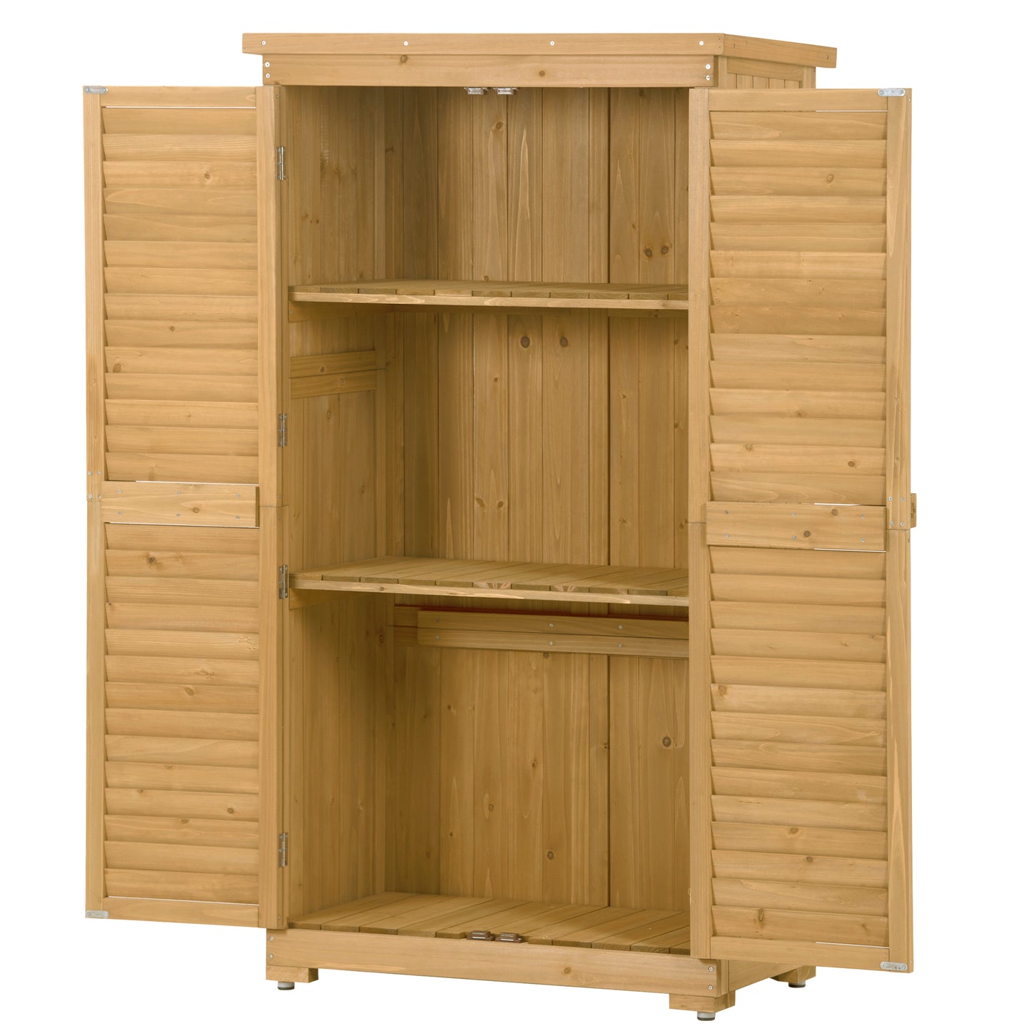 3-Tier Wooden Garden Shed - Outdoor Storage Cabinet, Patio Organizer with Natural Fir Wood, Shutter Design, Lockable Lockers