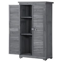 Outdoor Wooden Garden Shed, 3-Tier Patio Storage Cabinet, Fir Wood Organizer with Lockers, Gray Shutter Design