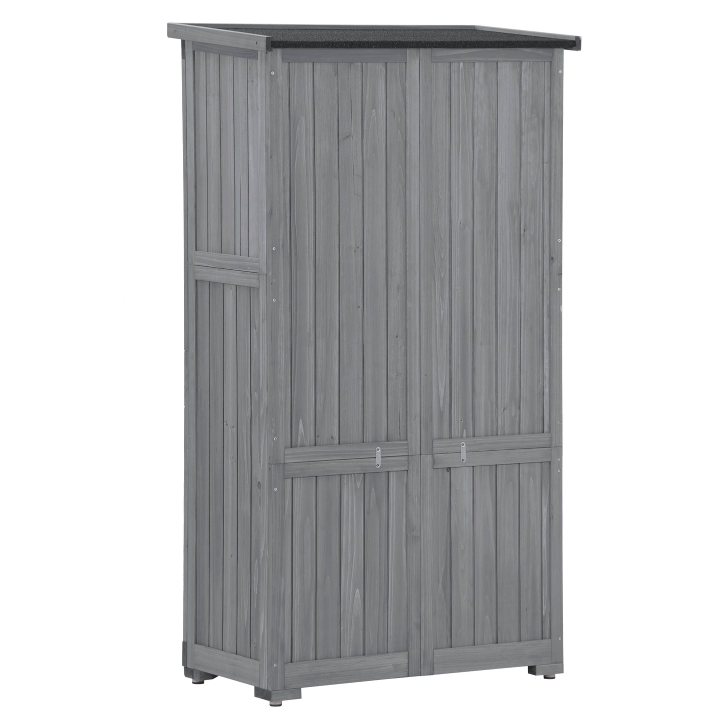 Outdoor Wooden Garden Shed, 3-Tier Patio Storage Cabinet, Fir Wood Organizer with Lockers, Gray Shutter Design