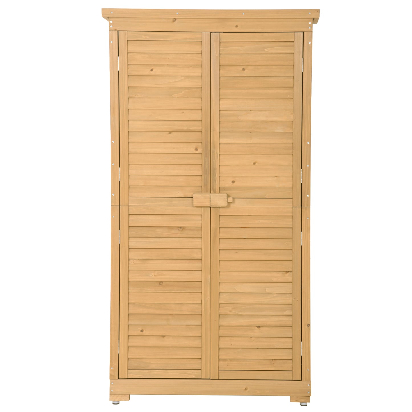 3-Tier Wooden Garden Shed - Outdoor Storage Cabinet, Patio Organizer with Natural Fir Wood, Shutter Design, Lockable Lockers