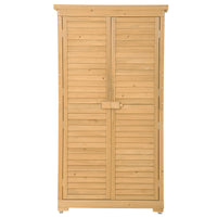 3-Tier Wooden Garden Shed - Outdoor Storage Cabinet, Patio Organizer with Natural Fir Wood, Shutter Design, Lockable Lockers