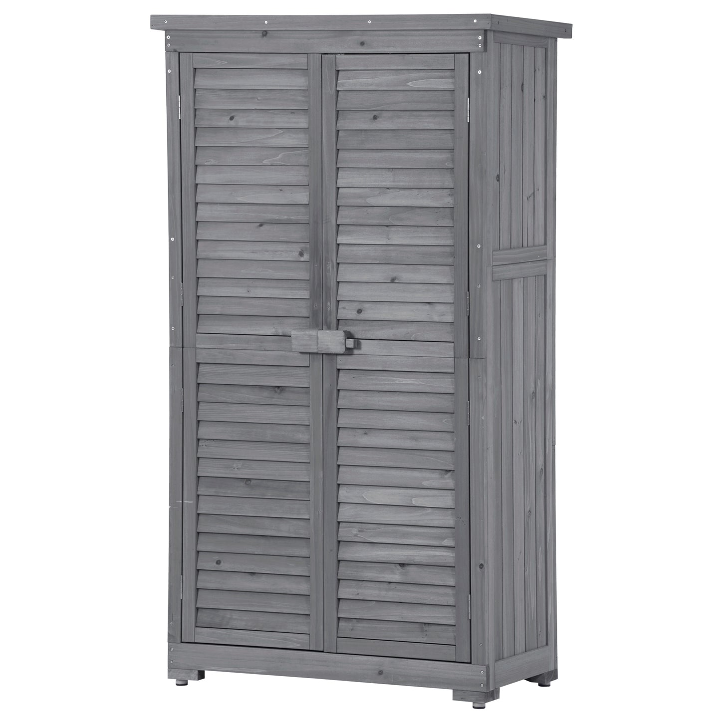 Outdoor Wooden Garden Shed, 3-Tier Patio Storage Cabinet, Fir Wood Organizer with Lockers, Gray Shutter Design