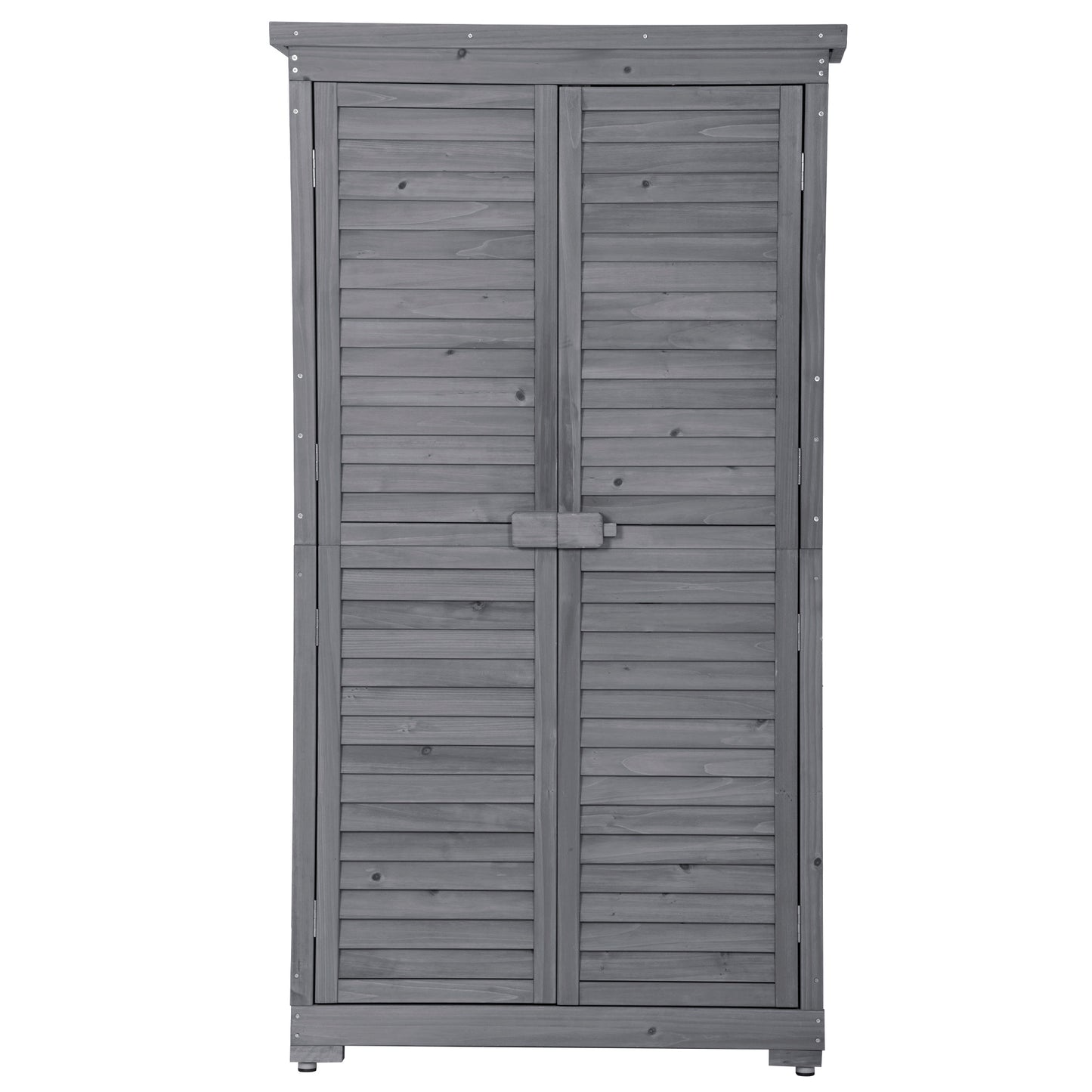 Outdoor Wooden Garden Shed, 3-Tier Patio Storage Cabinet, Fir Wood Organizer with Lockers, Gray Shutter Design