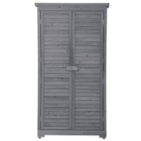 Outdoor Wooden Garden Shed, 3-Tier Patio Storage Cabinet, Fir Wood Organizer with Lockers, Gray Shutter Design