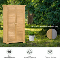 3-Tier Wooden Garden Shed - Outdoor Storage Cabinet, Patio Organizer with Natural Fir Wood, Shutter Design, Lockable Lockers