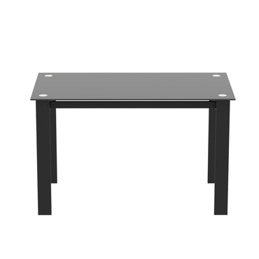 Modern Tempered Glass Dining Table with Rectangular Metal Legs - Stylish Table for Living Room & Kitchen, Black Finish