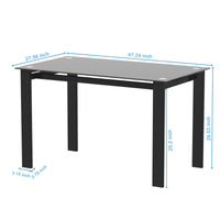 Modern Tempered Glass Dining Table with Rectangular Metal Legs - Stylish Table for Living Room & Kitchen, Black Finish
