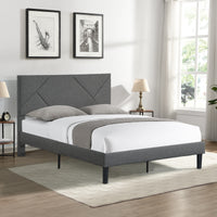 Full Size Upholstered Platform Bed Frame with Headboard - Strong Wood Slat Support, Mattress Foundation, No Box Spring Required Gray Color