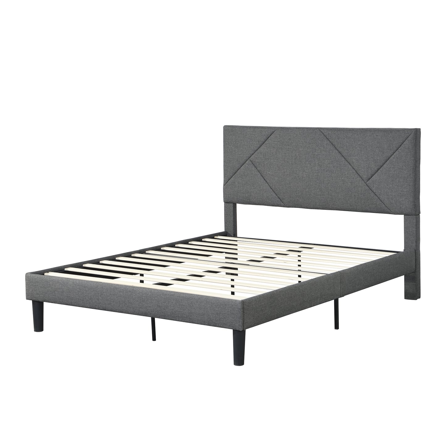 Full Size Upholstered Platform Bed Frame with Headboard - Strong Wood Slat Support, Mattress Foundation, No Box Spring Required Gray Color