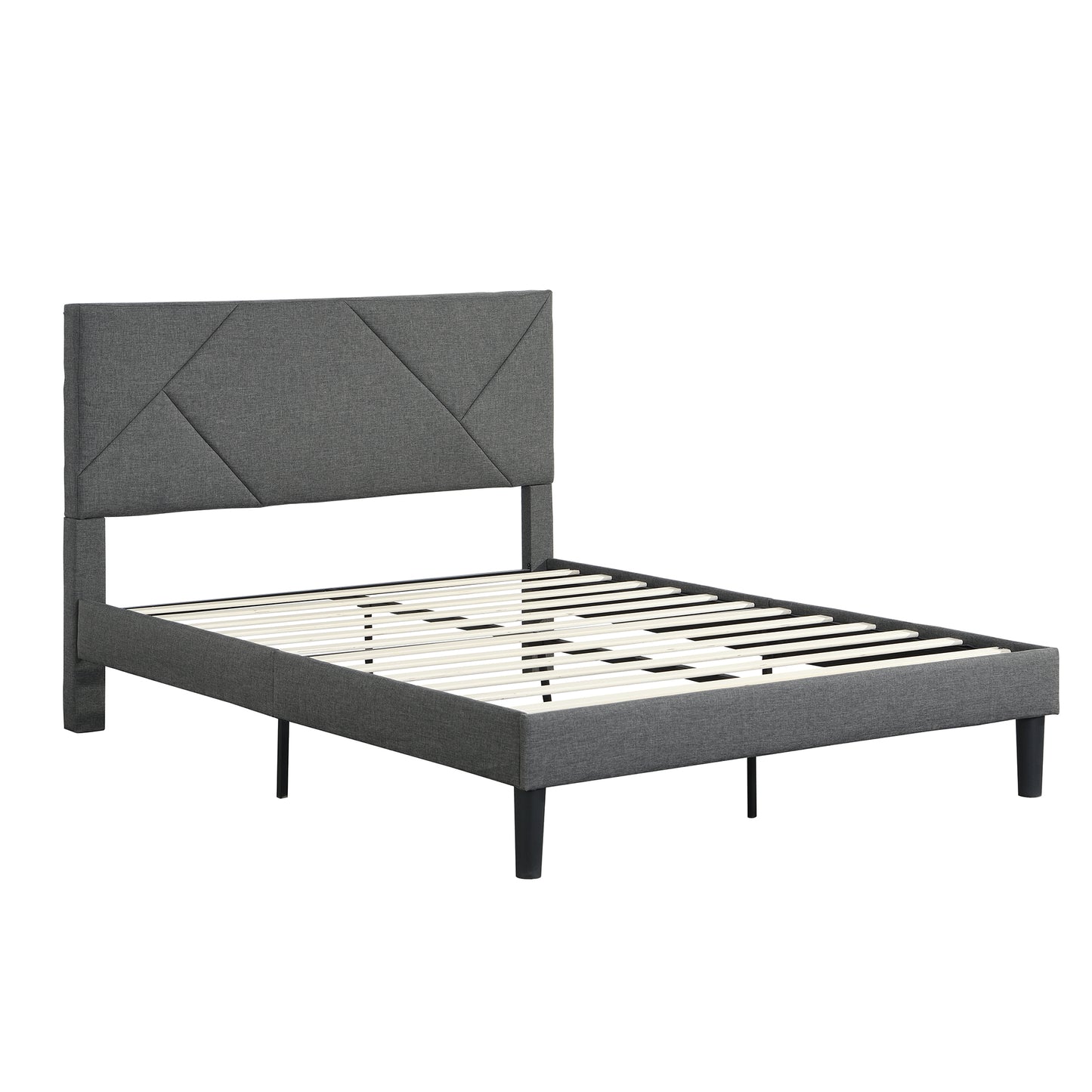 Full Size Upholstered Platform Bed Frame with Headboard - Strong Wood Slat Support, Mattress Foundation, No Box Spring Required Gray Color