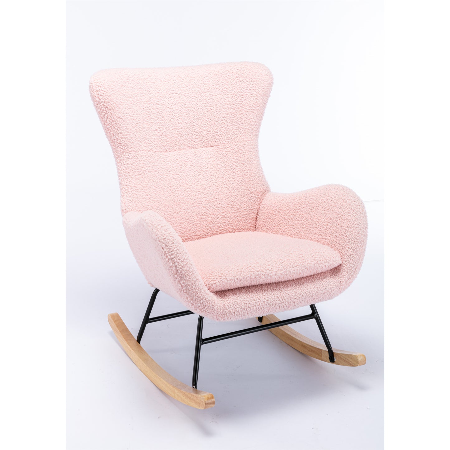 Comfortable Teddy Fabric Rocking Chair with High Backrest and Armrests - Padded Seat for Relaxation