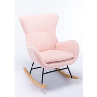 Comfortable Teddy Fabric Rocking Chair with High Backrest and Armrests - Padded Seat for Relaxation