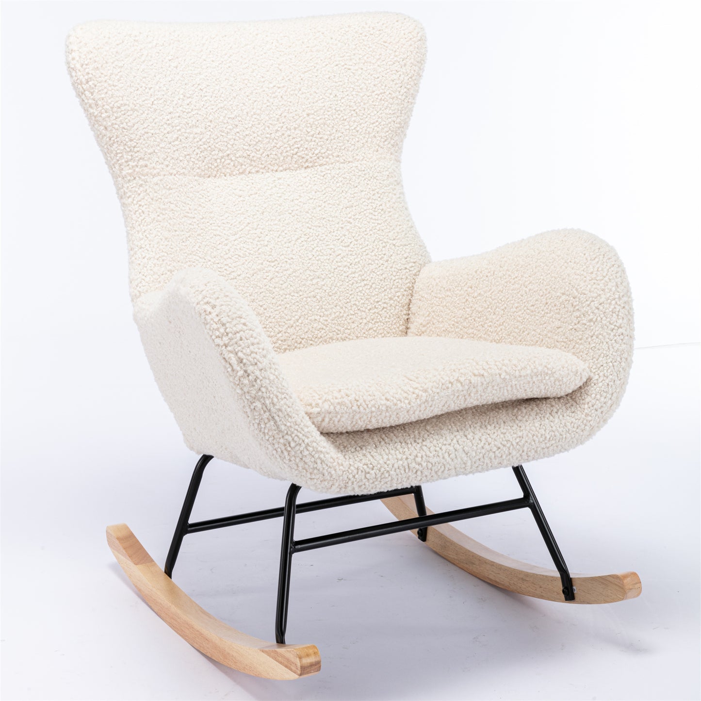 Cozy Teddy Fabric Padded Rocking Chair with High Backrest and Armrests - Perfect for Living Room and Nursery