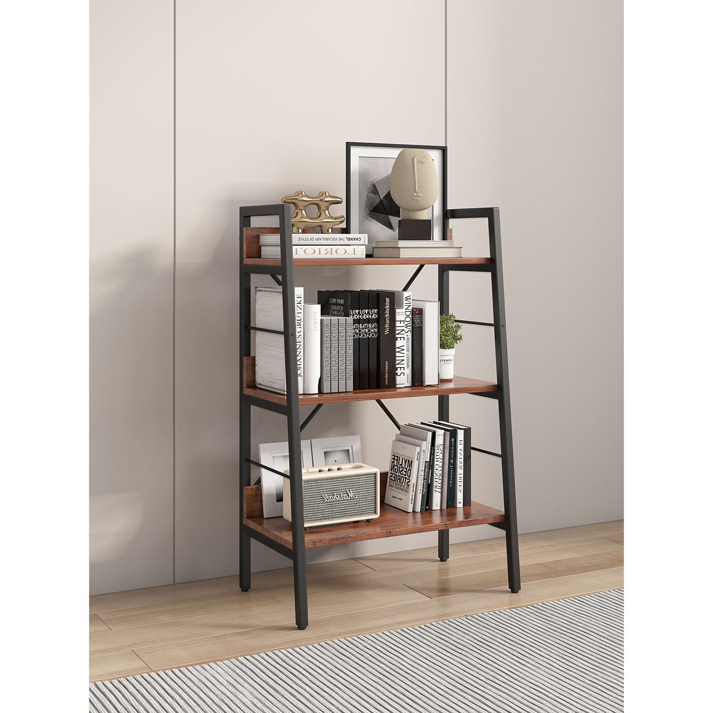 3-Layer Display Bookshelf - H Ladder Shelf Storage Unit with Metal Frame - Versatile Rack for Home or Office - 1 PC per Carton