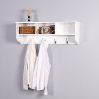 White Wall Mounted Coat Rack with 4 Dual Hooks, Wooden Entryway Storage Shelf for Living Room Decor