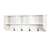 White Wall Mounted Coat Rack with 4 Dual Hooks, Wooden Entryway Storage Shelf for Living Room Decor