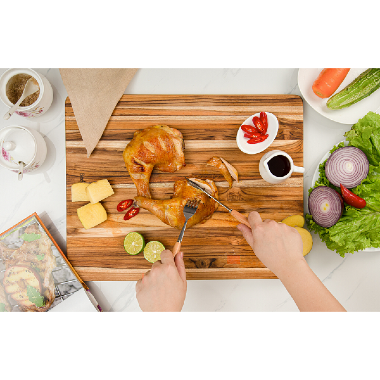 18 Inch Teak Wood Cutting Board Set - Pack of 5 Durable and Stylish Chopping Boards for Kitchen Use