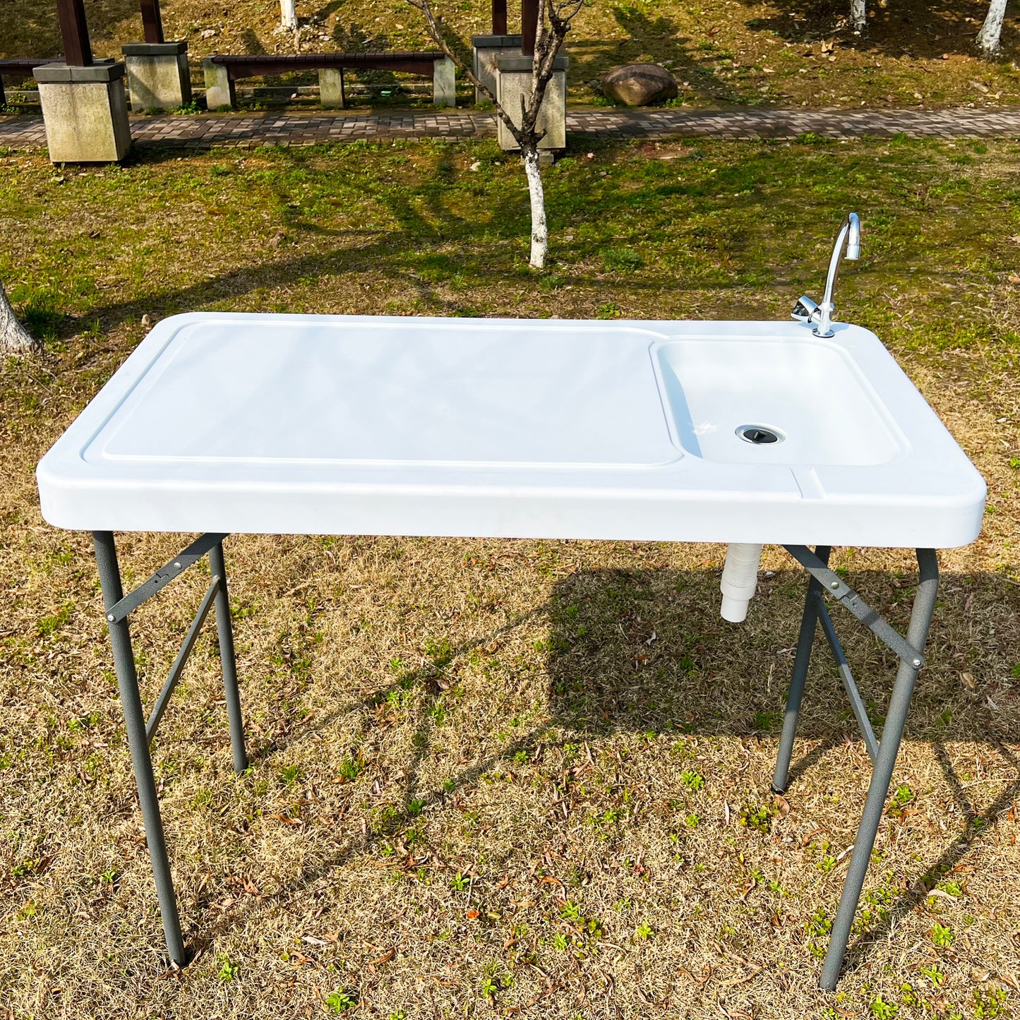 Outdoor Fish and Game Cleaning Table with Sink and Faucet - Portable Cutting Station for Camping and Fishing Activities