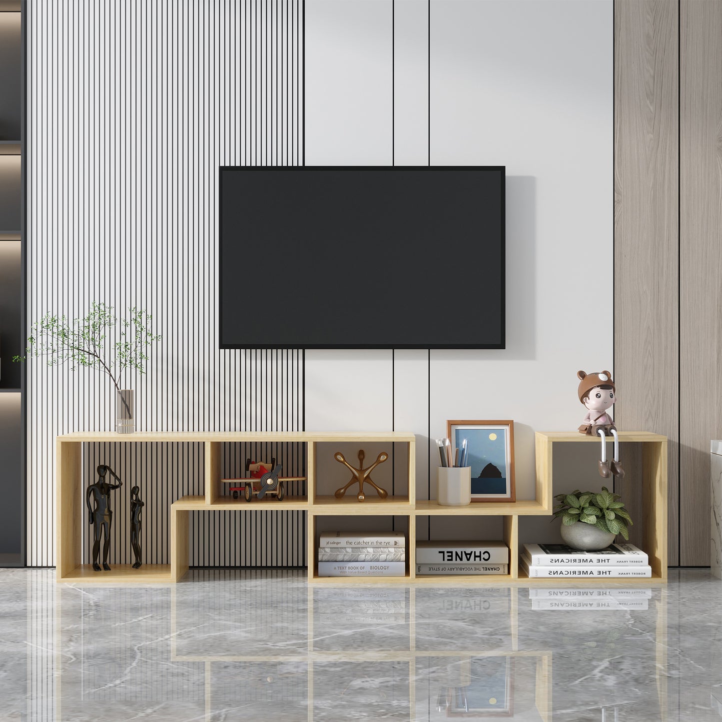 L-Shaped Oak TV Stand and Display Shelf - Stylish Bookcase for Home Furniture, Perfect for Living Room and Entertainment Space