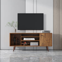 Modern TV Stand for Living Room Furniture - 1 Storage Cabinet & 2 Shelves, High-Quality Particle Board, Walnut Finish