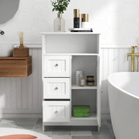 Bathroom Standing Storage Cabinet with 3 Drawers & 1 Door - Elegant White Organizing Solution