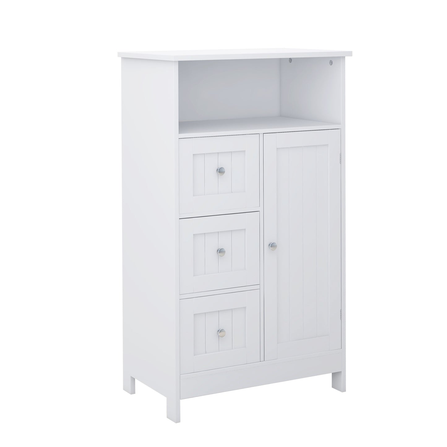 Bathroom Standing Storage Cabinet with 3 Drawers & 1 Door - Elegant White Organizing Solution