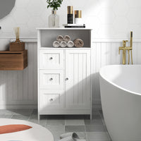 Bathroom Standing Storage Cabinet with 3 Drawers & 1 Door - Elegant White Organizing Solution