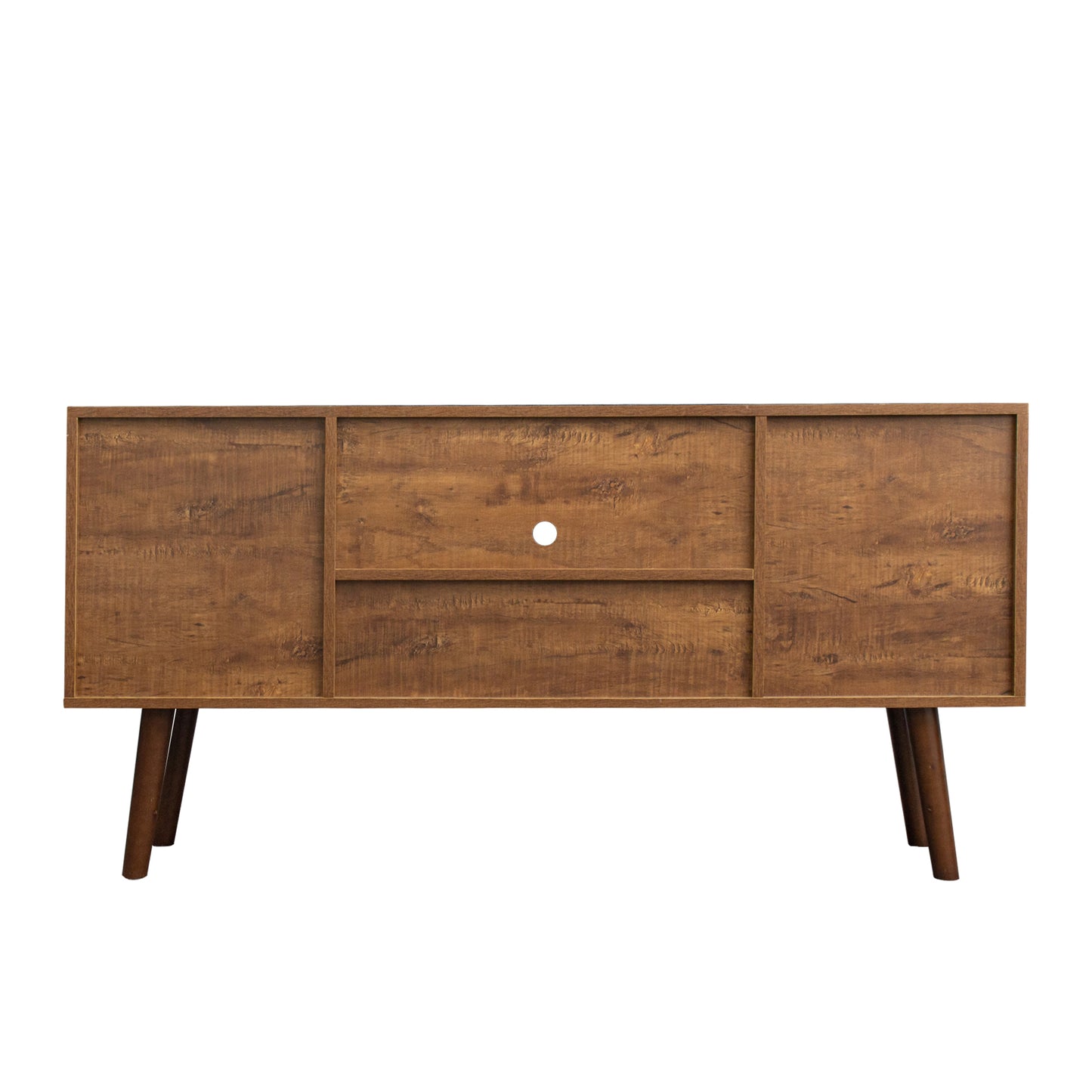 Modern TV Stand for Living Room Furniture - 1 Storage Cabinet & 2 Shelves, High-Quality Particle Board, Walnut Finish