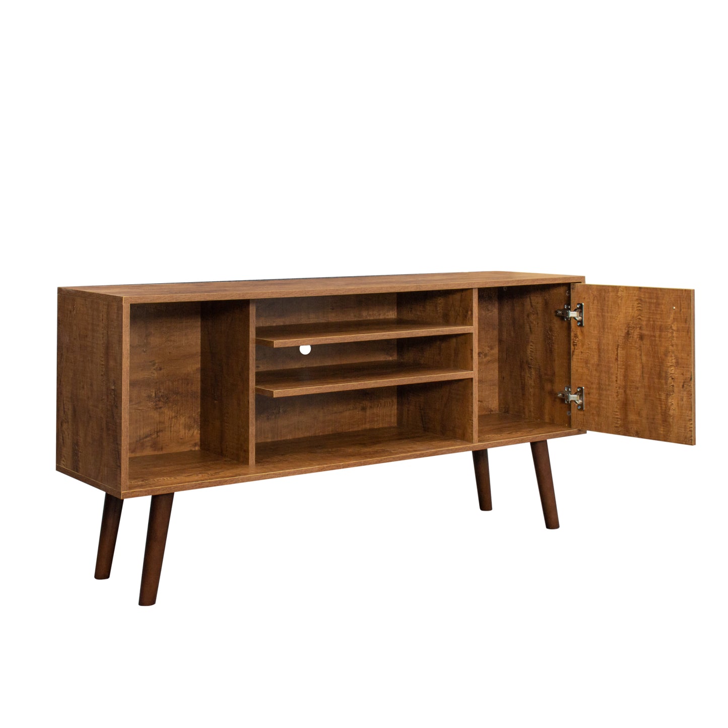 Modern TV Stand for Living Room Furniture - 1 Storage Cabinet & 2 Shelves, High-Quality Particle Board, Walnut Finish