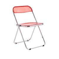 Clear Red Transparent Folding Chair - Durable PC Plastic Living Room Seat for Versatile Use