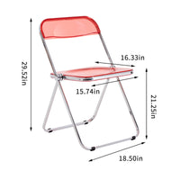 Clear Red Transparent Folding Chair - Durable PC Plastic Living Room Seat for Versatile Use