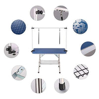 High-Quality Folding Pet Grooming Table with Stainless Steel Legs and Arms, Blue Rubber Top, Storage Basket – Ideal for Dogs and Cats