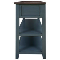 Retro Console Table with Two Open Shelves, Solid Pine Wood Frame and Legs, Stylish Storage for Living Room - Navy