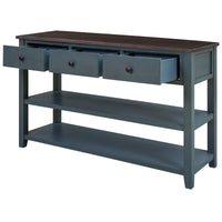 Retro Console Table with Two Open Shelves, Solid Pine Wood Frame and Legs, Stylish Storage for Living Room - Navy