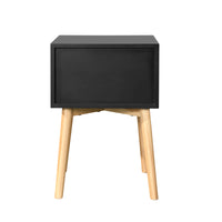 Mid-Century Modern Side Table with 2 Drawers, Rubber Wood Legs, Stylish Bedside Table Storage Cabinet for Bedroom & Living Room, Black